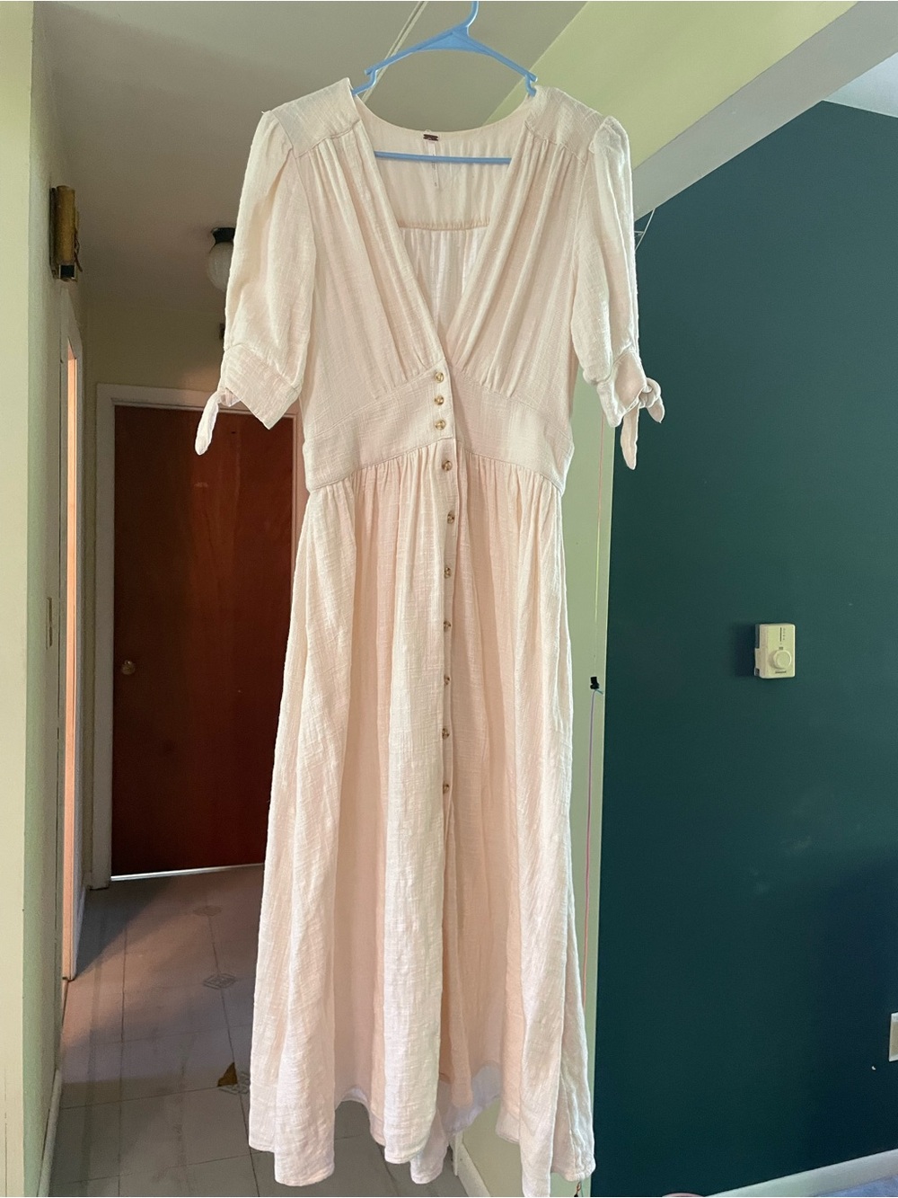 Free People Soft Cream Midi Dress with Front Buttons